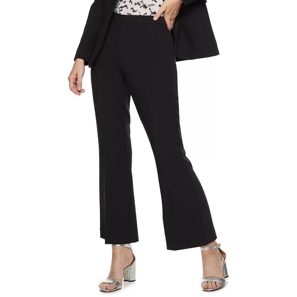 Nine West Madison Black High Rise Cropped Kick Flare Pants 6